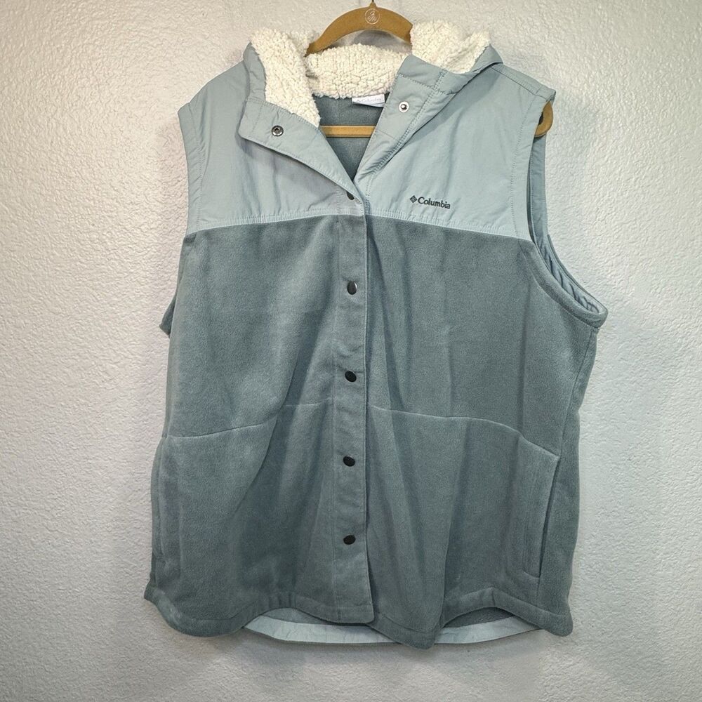 Columbia Vest Women 3X Sage Hooded Fleece Faux Sherpa Anorak Outdoor Travel